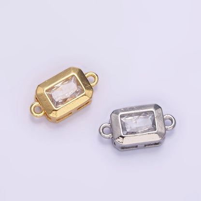 14K Gold Filled 6mm CZ Baguette Edged Bezel Connector in Gold &amp; Silver | G310