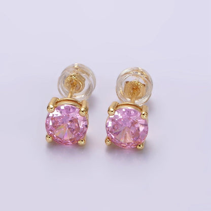 14K Gold Filled 6mm Round CZ Birth Month Personalized Stud Earrings | AE126 - AE137