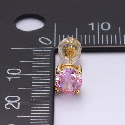 14K Gold Filled 6mm Round CZ Birth Month Personalized Stud Earrings | AE126 - AE137