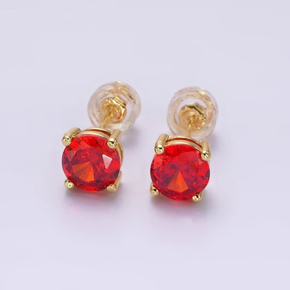 14K Gold Filled 6mm Round CZ Birth Month Personalized Stud Earrings | AE126 - AE137