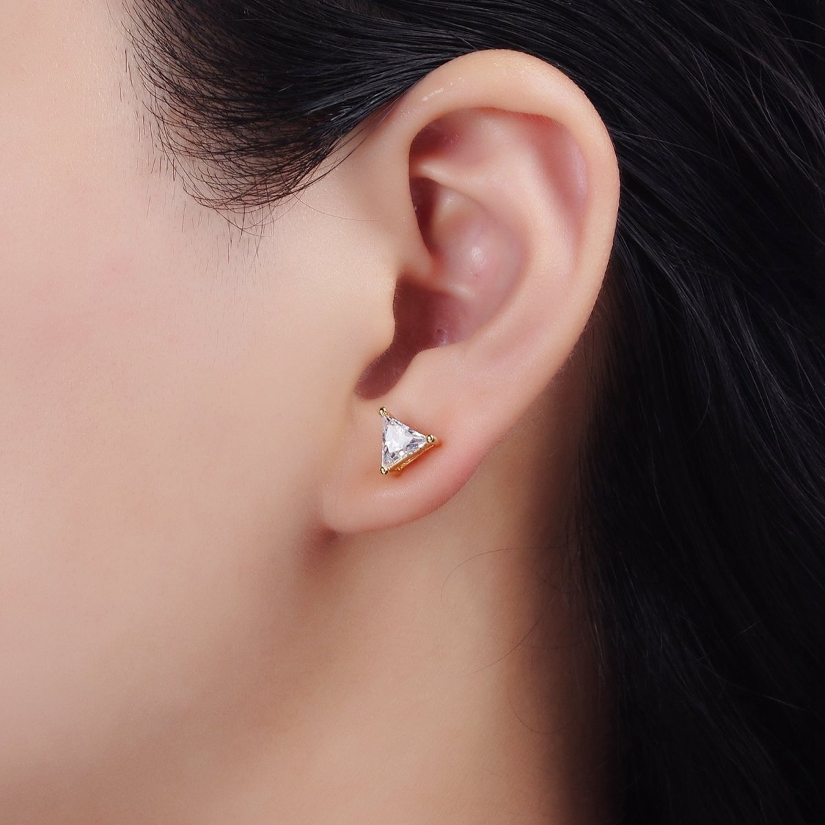 14K Gold Filled 7.5mm, 9.5mm Clear CZ Triangle Bezel Stud Earrings | AE787 AE788