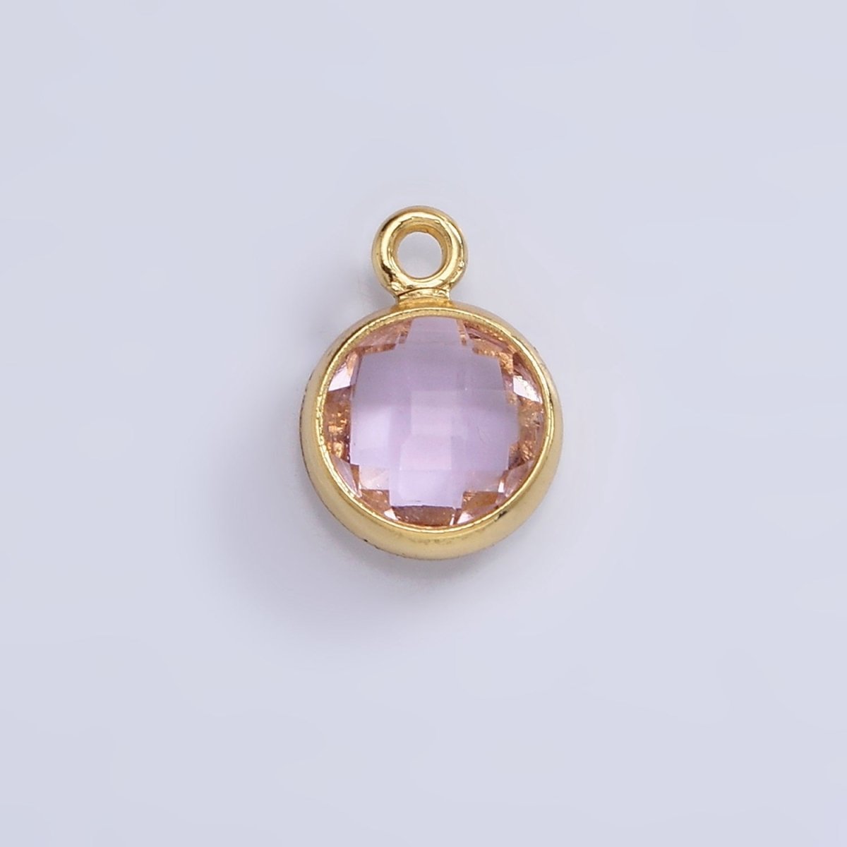 14K Gold Filled 7mm Multifaceted Birthstone CZ Round Personalized Charm | N1185 - N1196