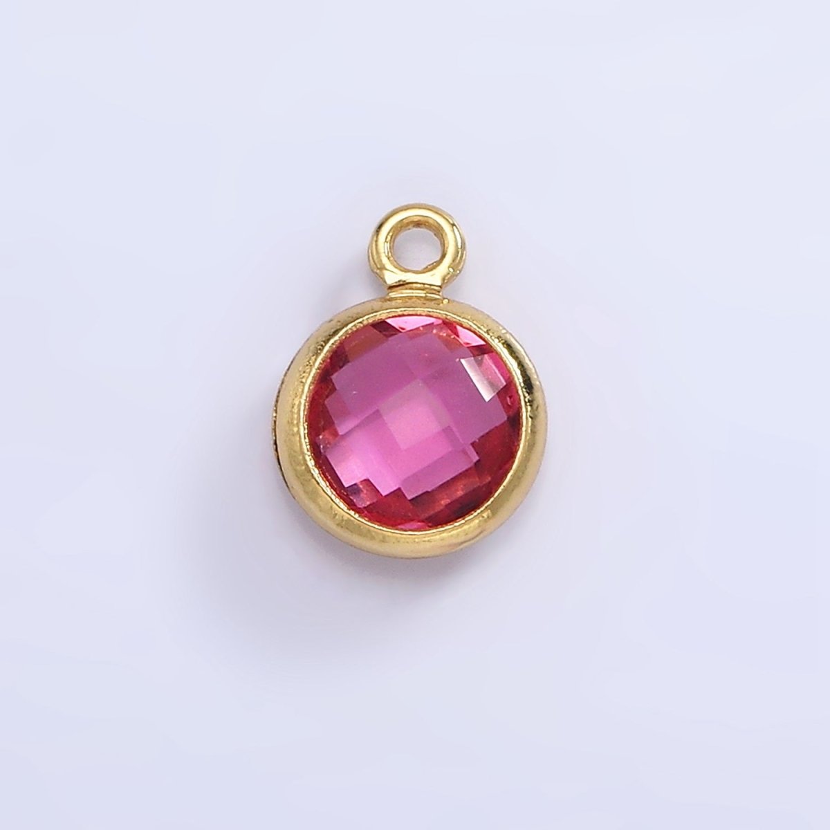 14K Gold Filled 7mm Multifaceted Birthstone CZ Round Personalized Charm | N1185 - N1196