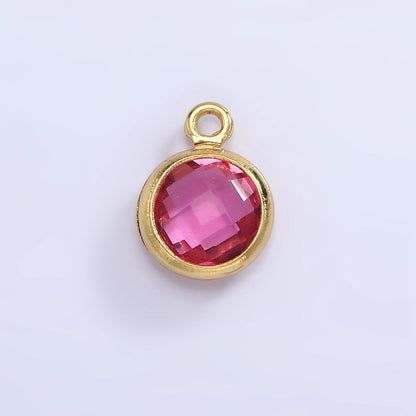 14K Gold Filled 7mm Multifaceted Birthstone CZ Round Personalized Charm | N1185 - N1196