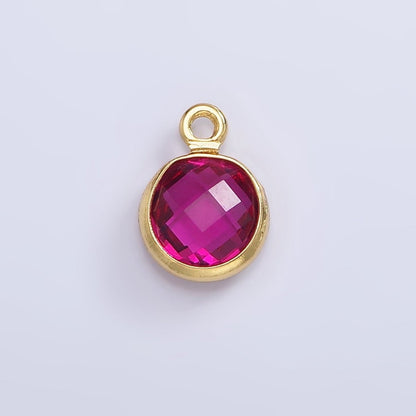 14K Gold Filled 7mm Multifaceted Birthstone CZ Round Personalized Charm | N1185 - N1196