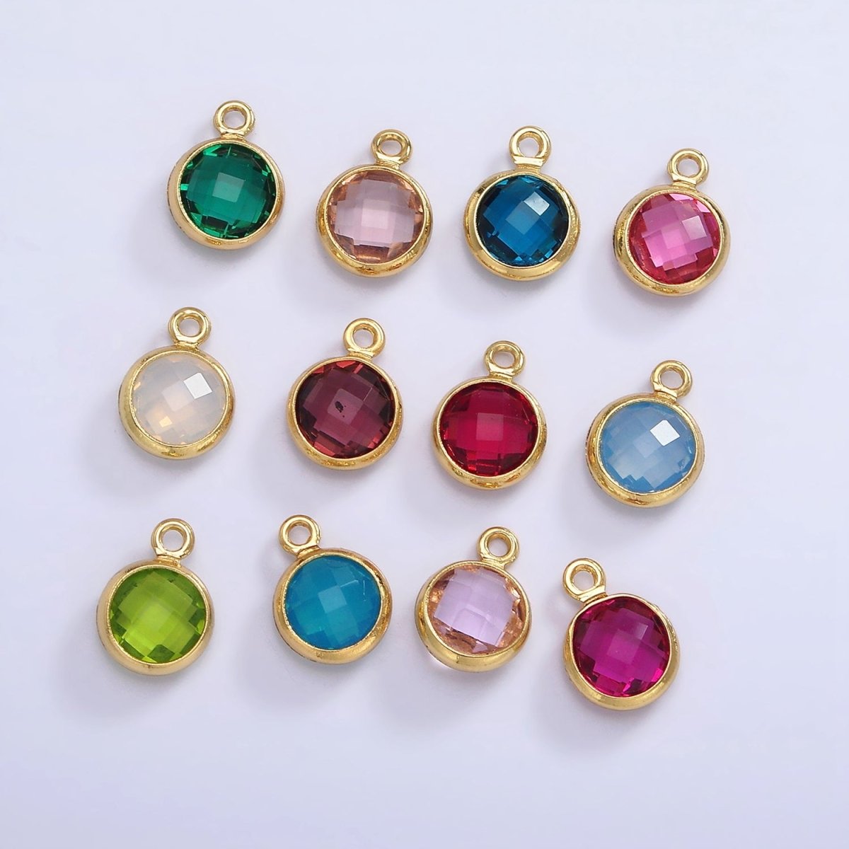 14K Gold Filled 7mm Multifaceted Birthstone CZ Round Personalized Charm | N1185 - N1196