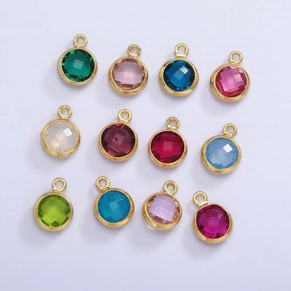 14K Gold Filled 7mm Multifaceted Birthstone CZ Round Personalized Charm | N1185 - N1196