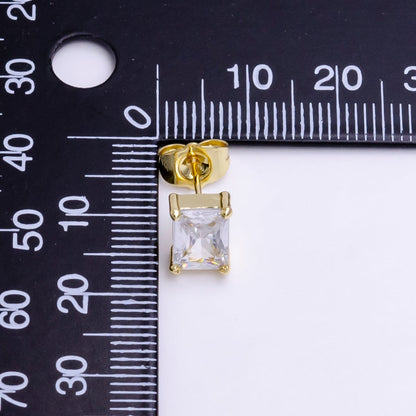 14K Gold Filled 8.3mm Clear Baguette CZ Stud Earrings | AE1014