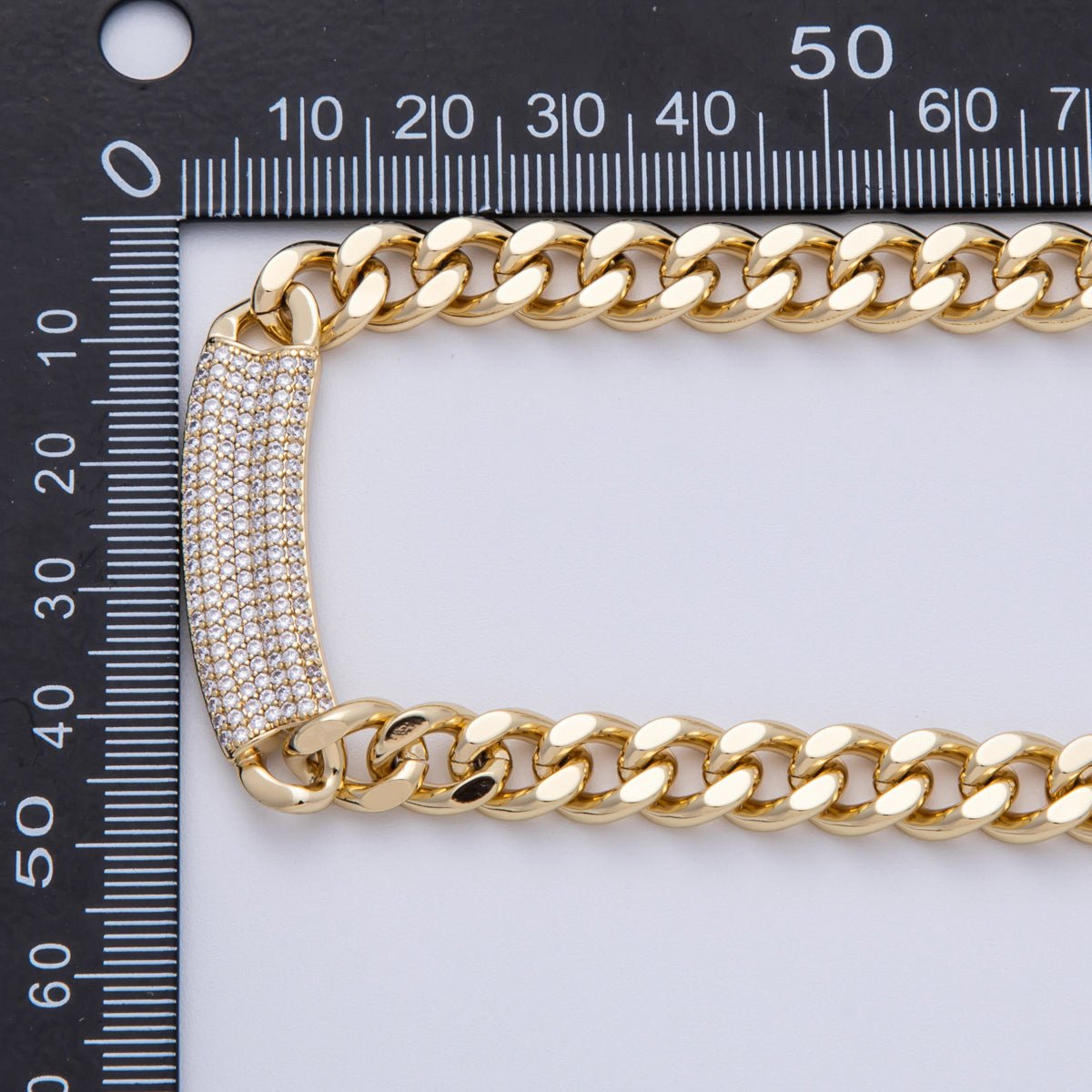 14K Gold Filled 8.5mm Micro Paved CZ Curb Chain 19 Inch Necklace | WA-4091