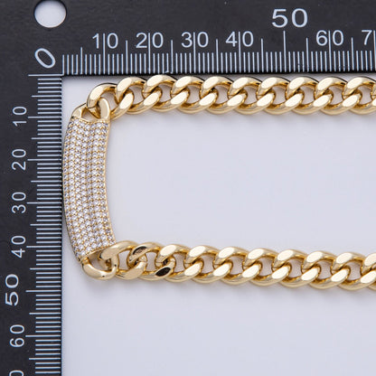 14K Gold Filled 8.5mm Micro Paved CZ Curb Chain 19 Inch Necklace | WA-4091