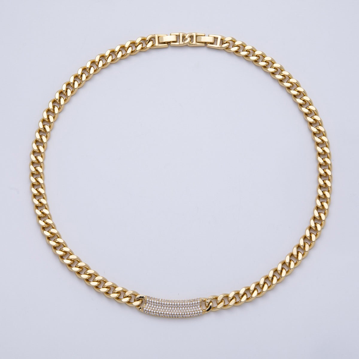 14K Gold Filled 8.5mm Micro Paved CZ Curb Chain 19 Inch Necklace | WA-4091
