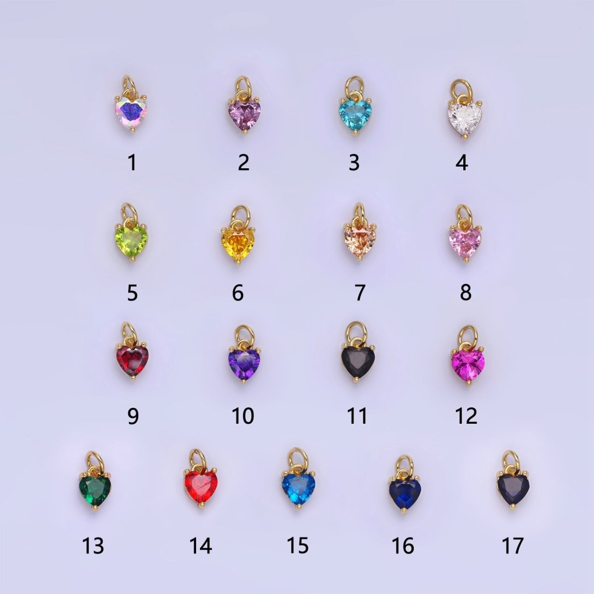 14k Gold Filled 8.7mm CZ Cubic Zirconia Heart Charm in Gold &amp; Silver | W590 - W606