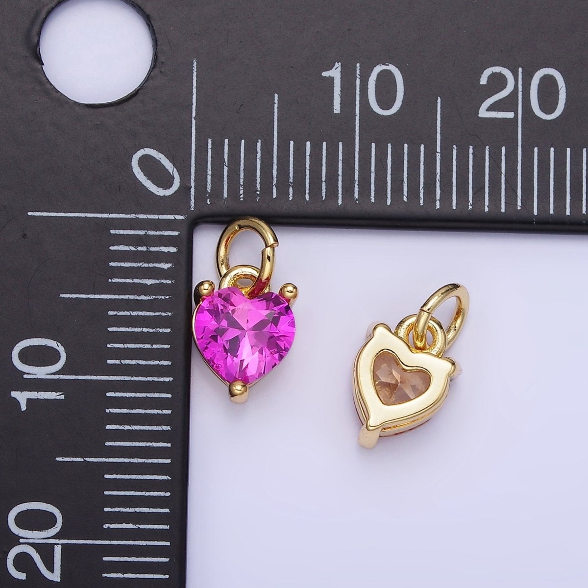 14k Gold Filled 8.7mm CZ Cubic Zirconia Heart Charm in Gold &amp; Silver | W590 - W606