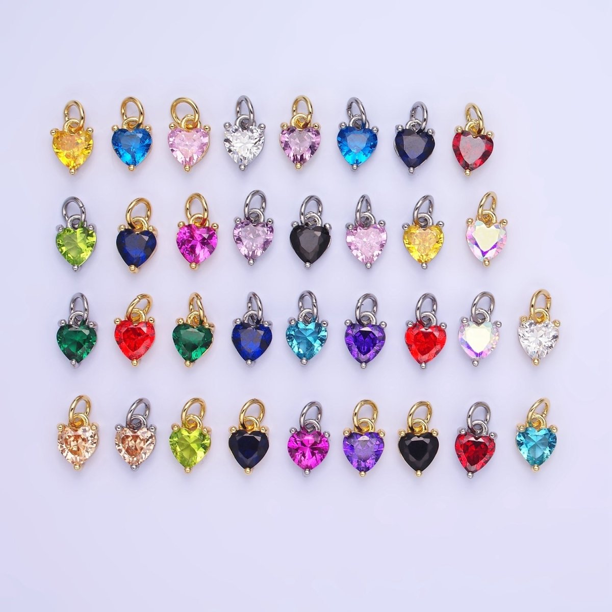 14k Gold Filled 8.7mm CZ Cubic Zirconia Heart Charm in Gold &amp; Silver | W590 - W606