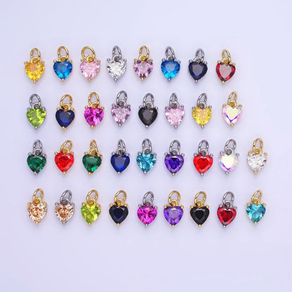 14k Gold Filled 8.7mm CZ Cubic Zirconia Heart Charm in Gold &amp; Silver | W590 - W606