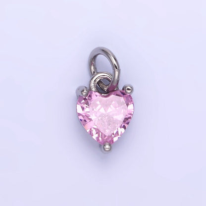 14k Gold Filled 8.7mm CZ Cubic Zirconia Heart Charm in Gold &amp; Silver | W590 - W606