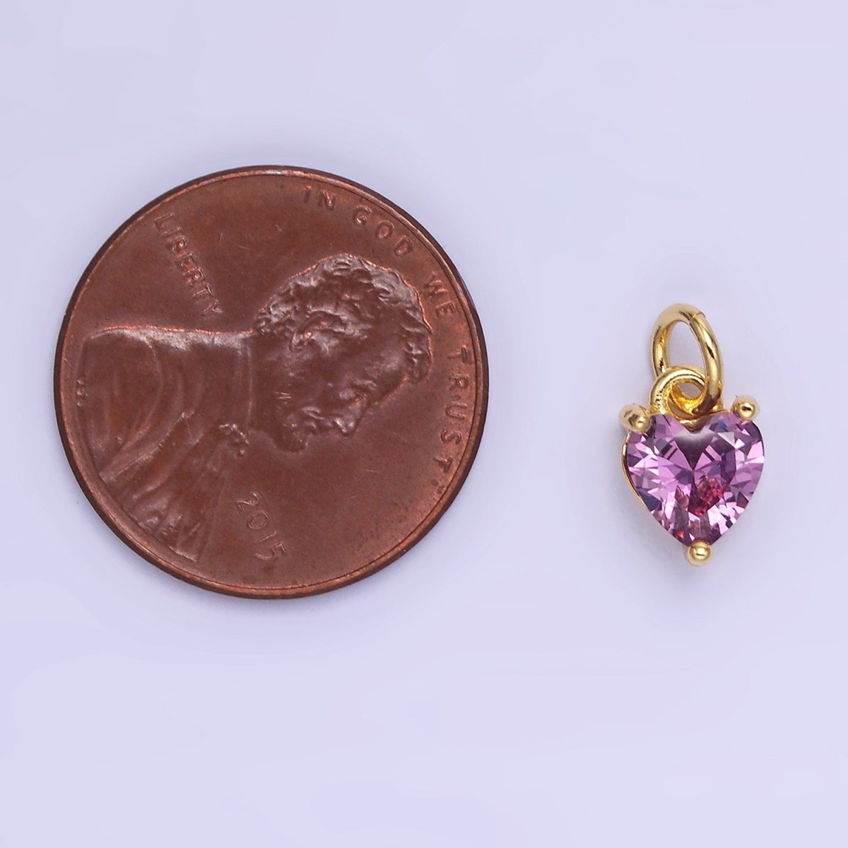 14k Gold Filled 8.7mm CZ Cubic Zirconia Heart Charm in Gold &amp; Silver | W590 - W606