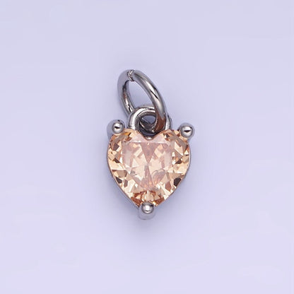 14k Gold Filled 8.7mm CZ Cubic Zirconia Heart Charm in Gold &amp; Silver | W590 - W606