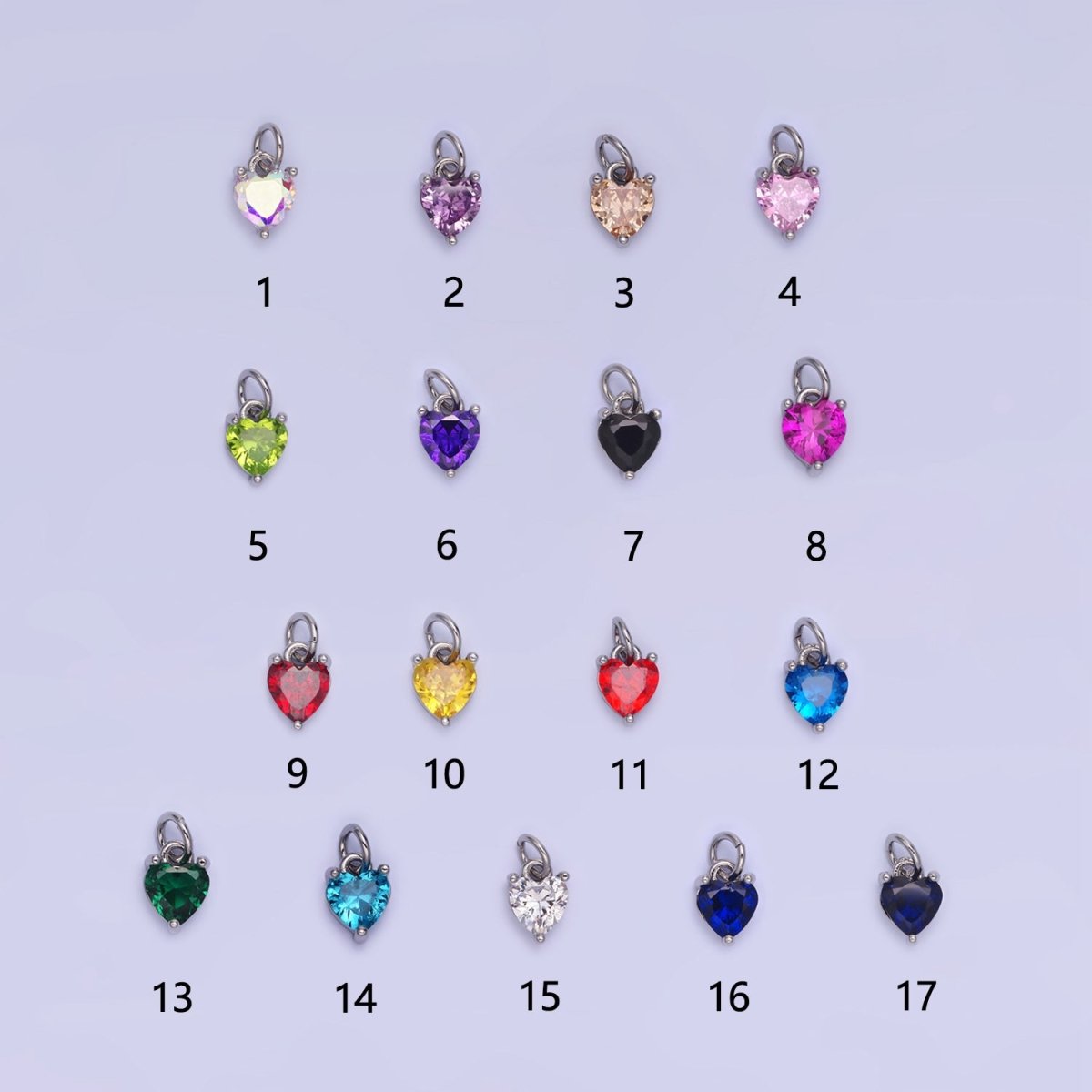 14k Gold Filled 8.7mm CZ Cubic Zirconia Heart Charm in Gold &amp; Silver | W590 - W606