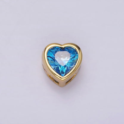 14K Gold Filled 8mm Baby Blue, Blue CZ Heart Bezel Bead | B-845 B-846