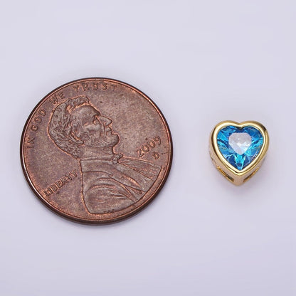 14K Gold Filled 8mm Baby Blue, Blue CZ Heart Bezel Bead | B-845 B-846