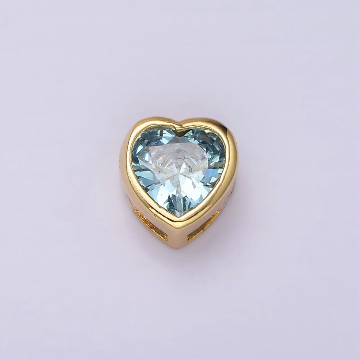 14K Gold Filled 8mm Baby Blue, Blue CZ Heart Bezel Bead | B-845 B-846