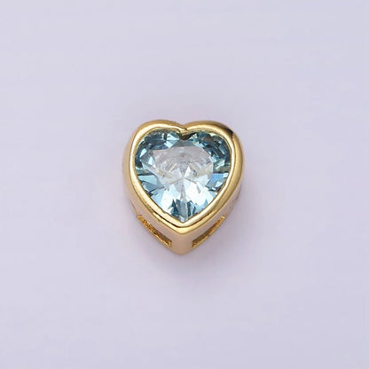 14K Gold Filled 8mm Baby Blue, Blue CZ Heart Bezel Bead | B-845 B-846