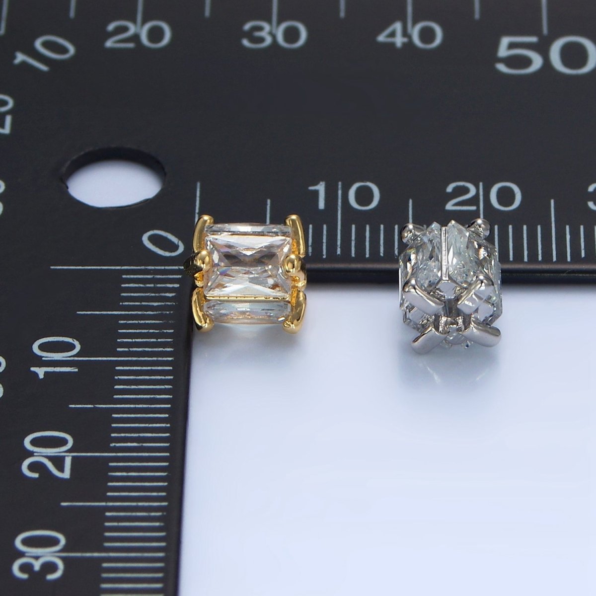 14K Gold Filled 8mm Clear CZ Baguette Square Bead in Gold &amp; Silver | B209