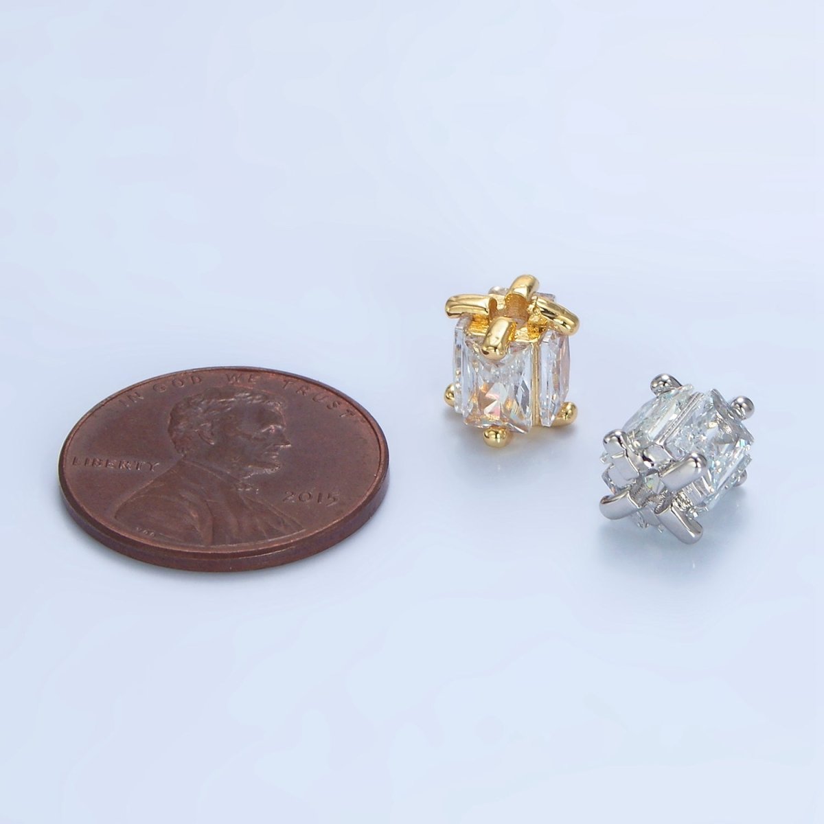 14K Gold Filled 8mm Clear CZ Baguette Square Bead in Gold &amp; Silver | B209