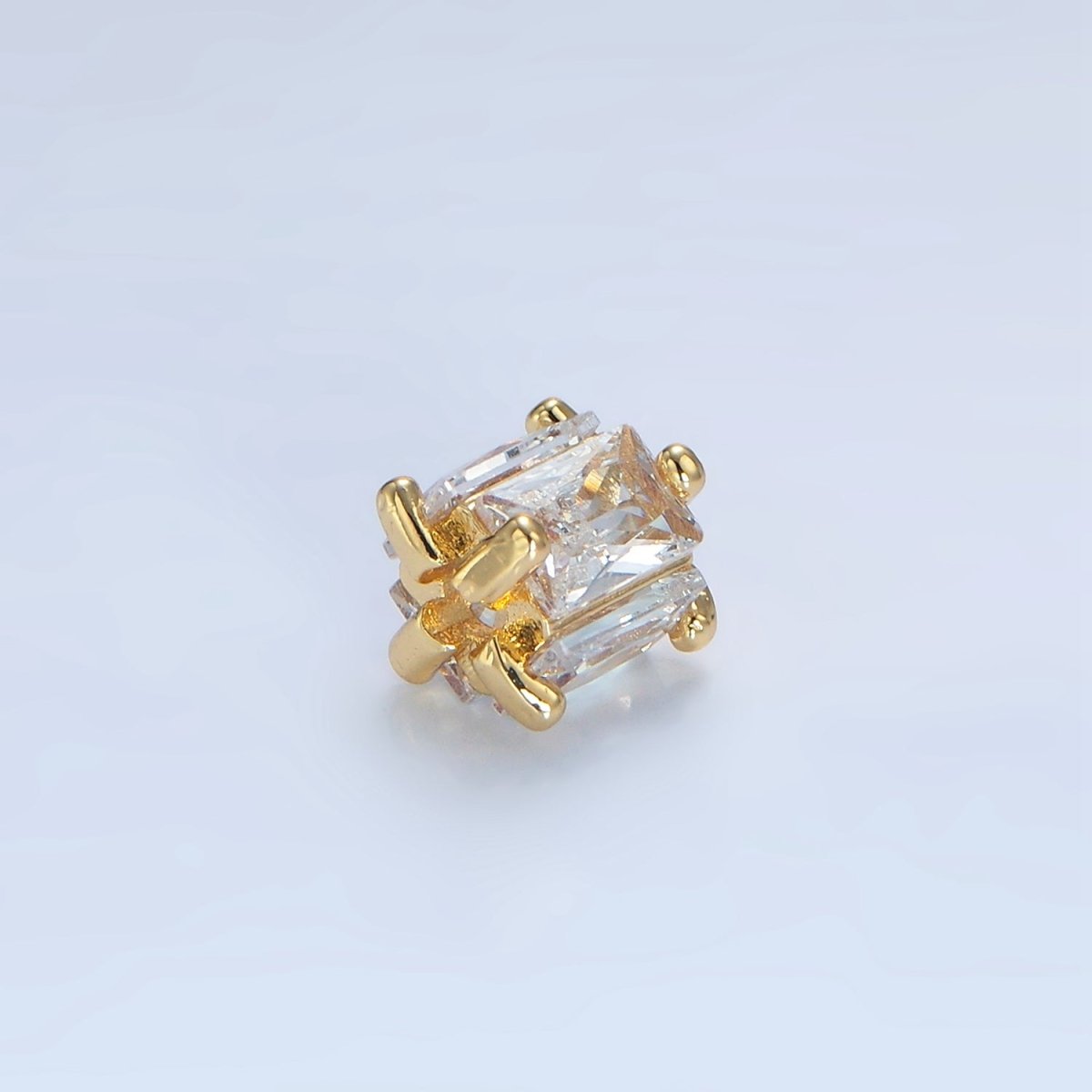 14K Gold Filled 8mm Clear CZ Baguette Square Bead in Gold &amp; Silver | B209