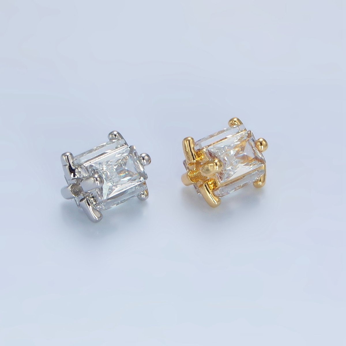 14K Gold Filled 8mm Clear CZ Baguette Square Bead in Gold &amp; Silver | B209