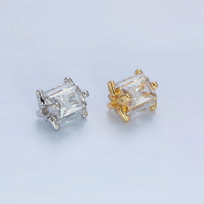 14K Gold Filled 8mm Clear CZ Baguette Square Bead in Gold &amp; Silver | B209