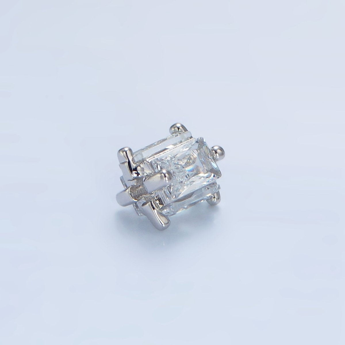 14K Gold Filled 8mm Clear CZ Baguette Square Bead in Gold &amp; Silver | B209