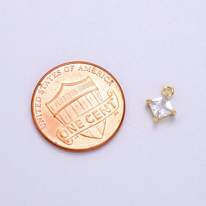 14K Gold Filled 8mm Clear CZ Rhombus Bezel Mini Charm | W484