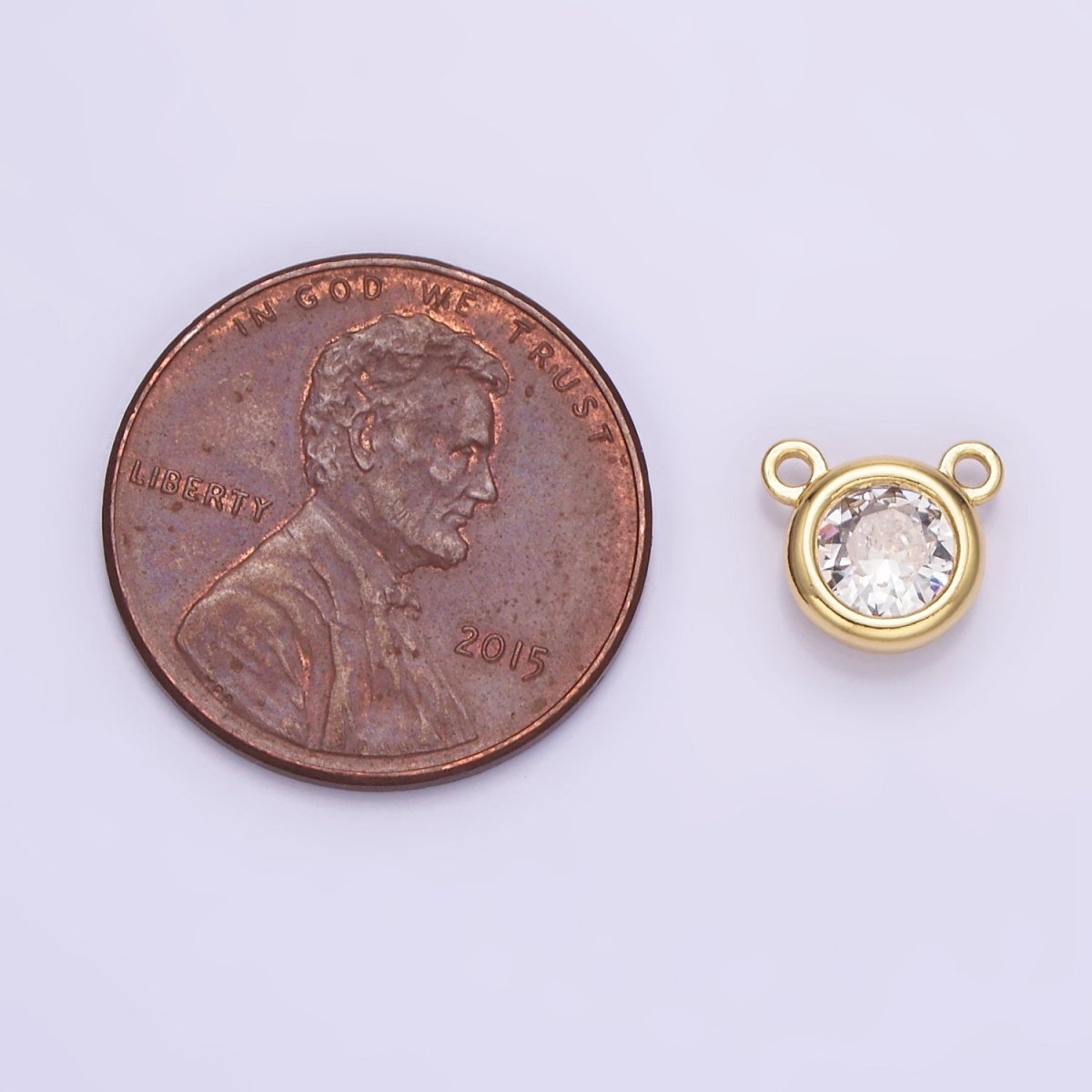 14K Gold Filled 8mm Clear CZ Round Bezel Connector in Gold &amp; Silver | G309