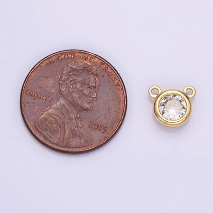 14K Gold Filled 8mm Clear CZ Round Bezel Connector in Gold &amp; Silver | G309