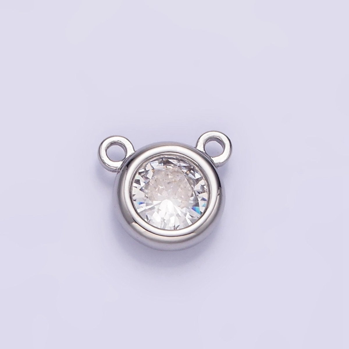 14K Gold Filled 8mm Clear CZ Round Bezel Connector in Gold &amp; Silver | G309