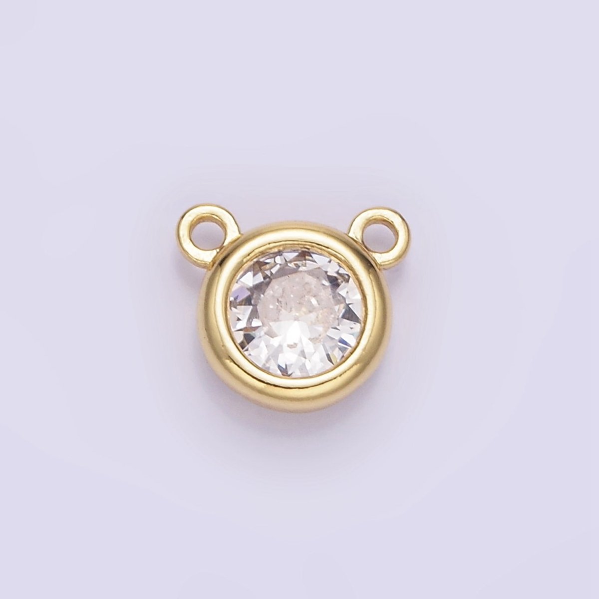 14K Gold Filled 8mm Clear CZ Round Bezel Connector in Gold &amp; Silver | G309