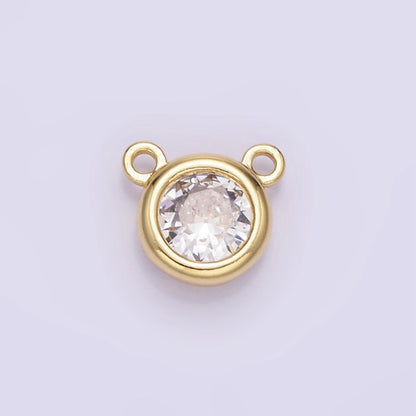 14K Gold Filled 8mm Clear CZ Round Bezel Connector in Gold &amp; Silver | G309
