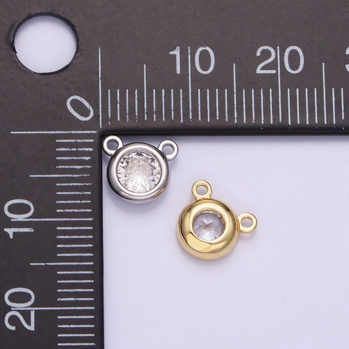 14K Gold Filled 8mm Clear CZ Round Bezel Connector in Gold &amp; Silver | G309