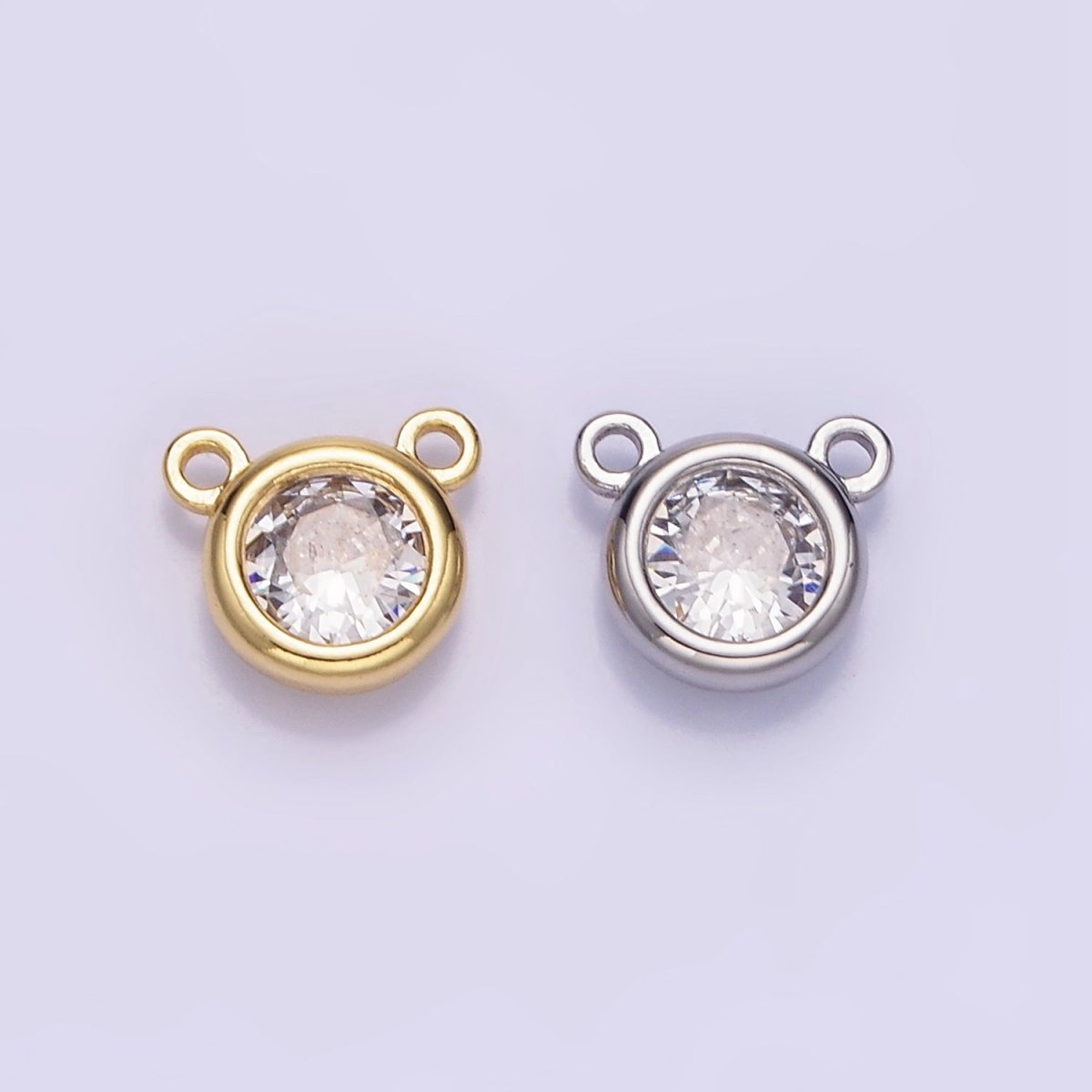 14K Gold Filled 8mm Clear CZ Round Bezel Connector in Gold &amp; Silver | G309