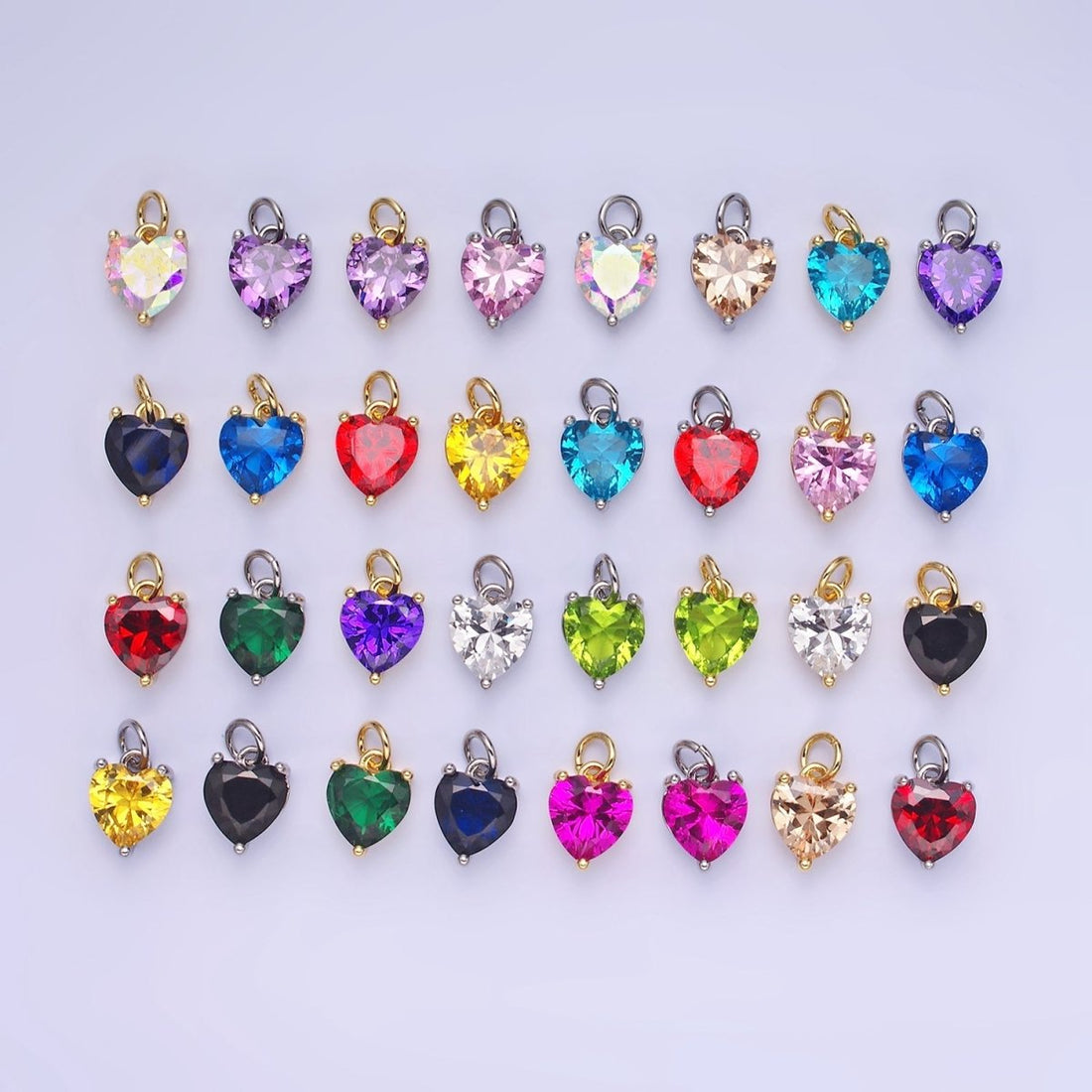 14K Gold Filled 10.3mm CZ Cubic Zirconia Heart Charm in Gold &amp; Silver | W566 - W581