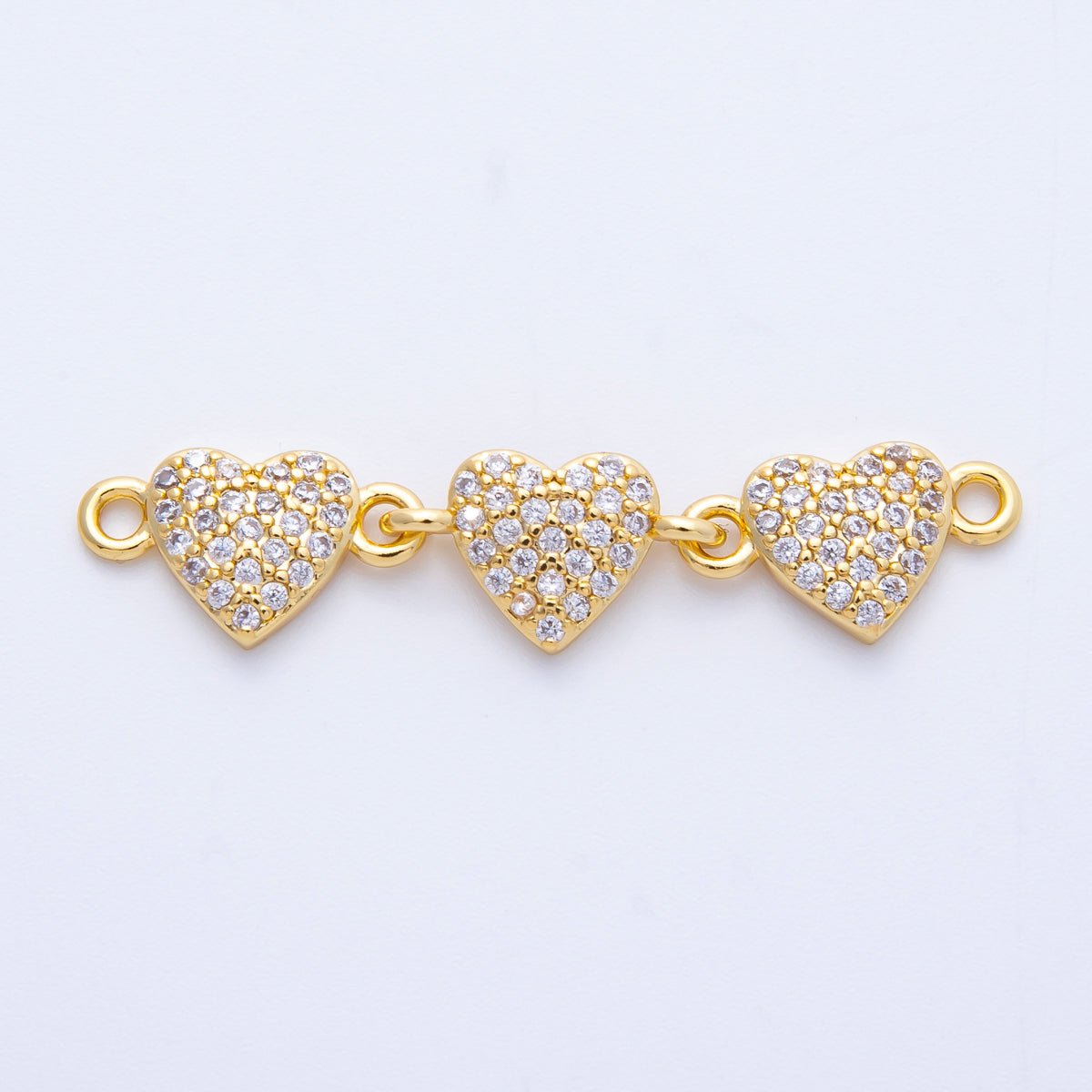 14K Gold Filled 8mm Micro Paved CZ Triple Heart Connector | Connectors-00008