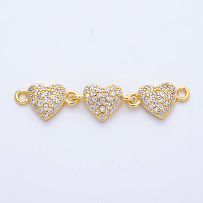 14K Gold Filled 8mm Micro Paved CZ Triple Heart Connector | Connectors-00008
