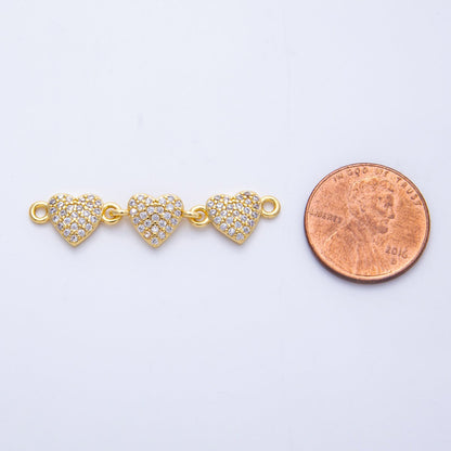 14K Gold Filled 8mm Micro Paved CZ Triple Heart Connector | Connectors-00008