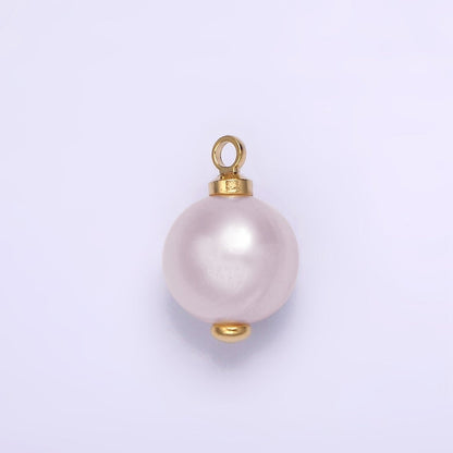 14K Gold Filled 8mm White, Purple Freshwater Pearl Button Round Charm | P1599