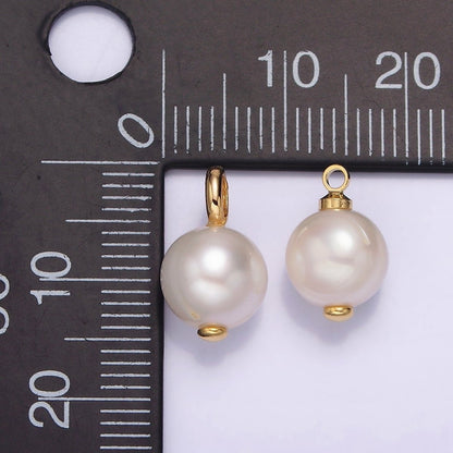 14K Gold Filled 8mm White, Purple Freshwater Pearl Button Round Charm | P1599