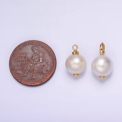 14K Gold Filled 8mm White, Purple Freshwater Pearl Button Round Charm | P1599