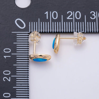 14K Gold Filled 9.5mm White, Blue Opal CZ Star Dotted Marquise Navette Bezel Stud | Earrings-00466 Earrings-00467
