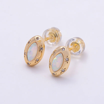 14K Gold Filled 9.5mm White, Blue Opal CZ Star Dotted Marquise Navette Bezel Stud | Earrings-00466 Earrings-00467